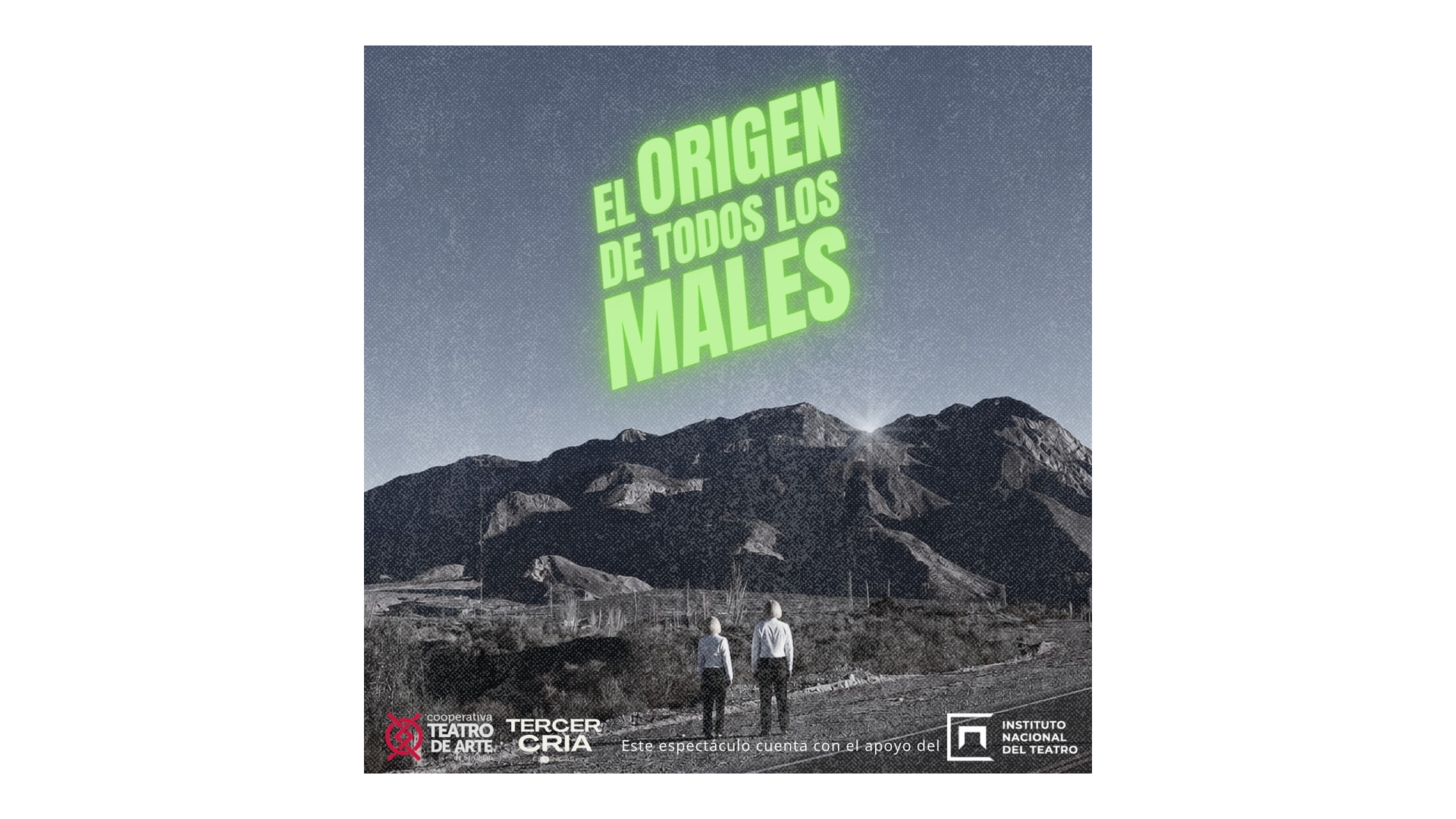 Afiche íntegro de El origen de todos los males, función del 31 de octubre a las 21:30 en la Sala Cooperativa Teatro de Arte de San Juan. Soporte blanco añadido para conservar todos los textos y marcas al mostrarlo en la web; sin recortes. Material promocional, no fotografía de la función.