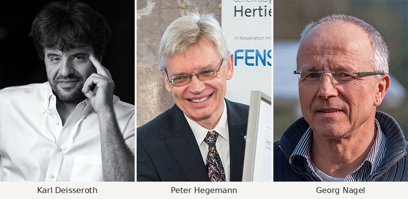 Composición de fotografías de archivo de Karl Deisseroth, Peter Hegemann y Georg Nagel, de izquierda a derecha.