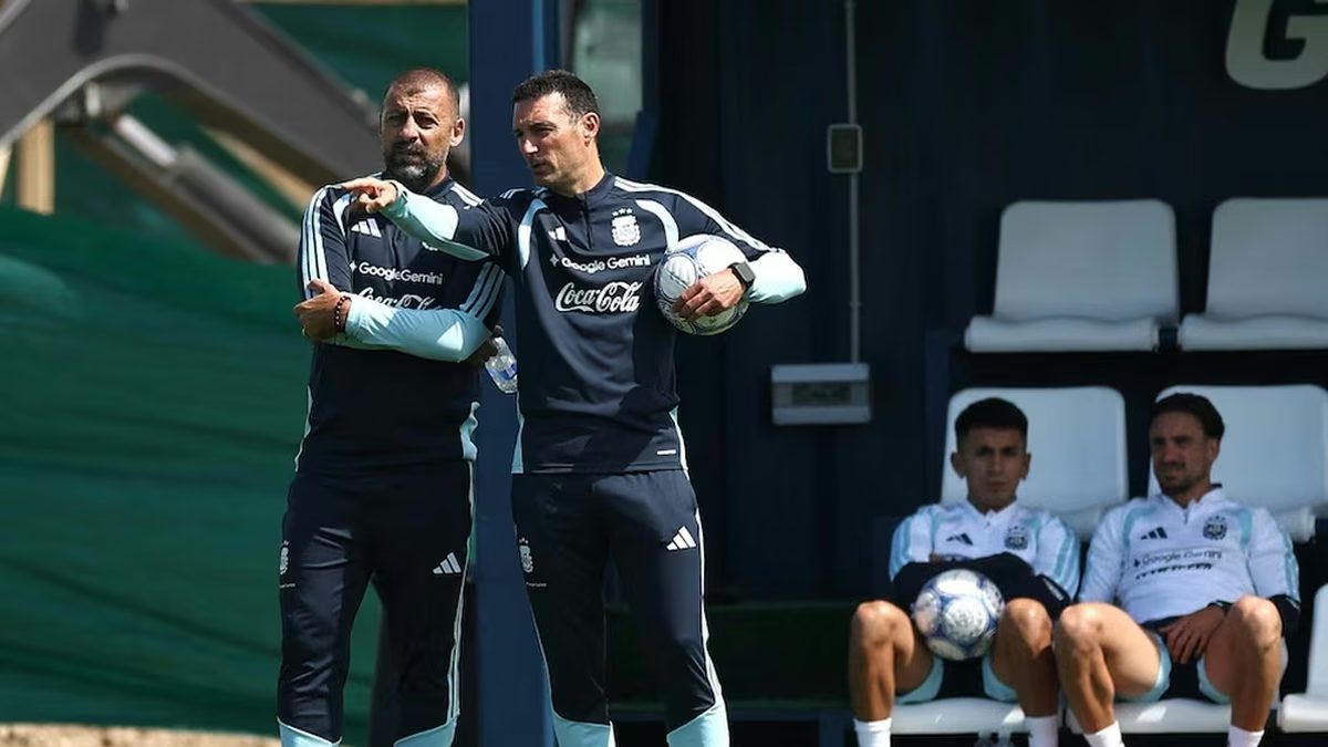 Futbolistas de la Selección argentina durante una práctica