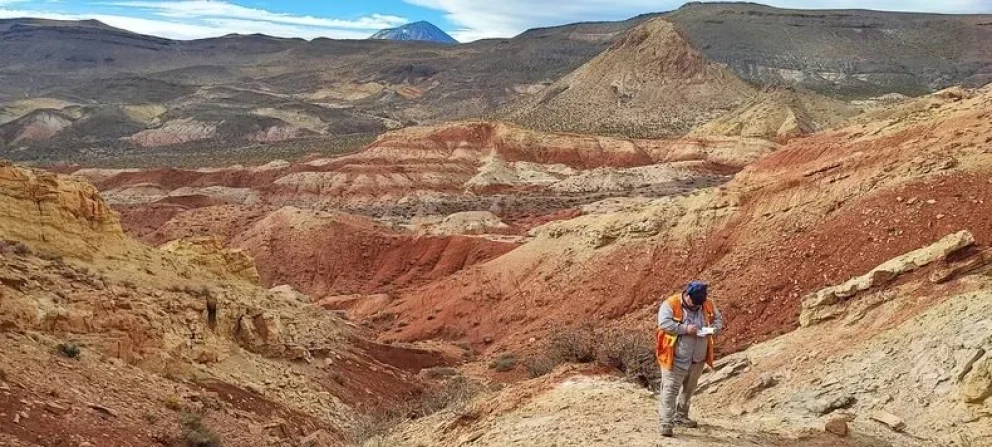 Trabajador realiza tareas de reconocimiento en el paisaje del proyecto Cobre San Romeleo, según la cobertura especializada.