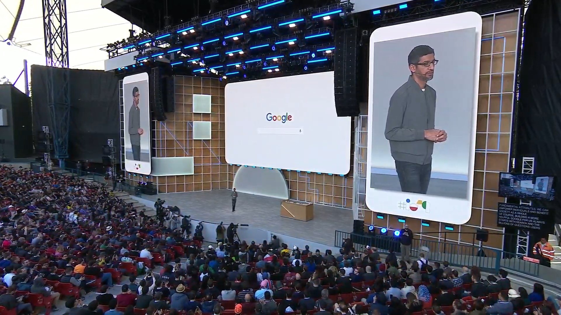 Sundar Pichai durante Google I/O del 7 de mayo de 2019. Archivo; no representa un anuncio de octubre de 2026.