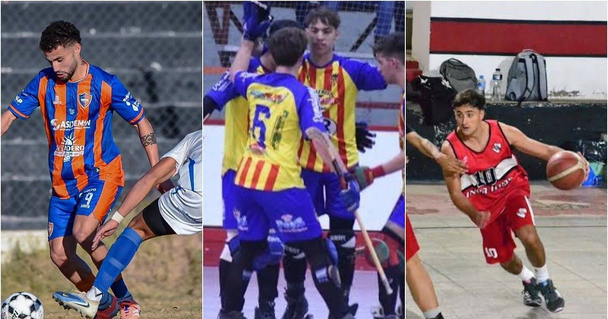 Imágenes de competencias de fútbol, básquet y patín