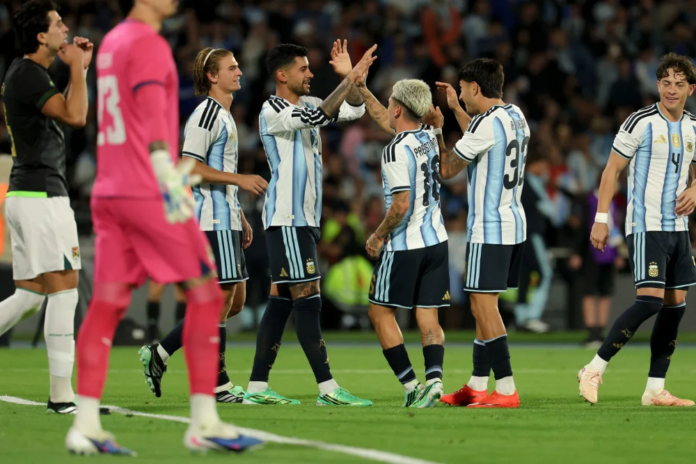 Futbolistas de la Selección argentina durante el amistoso frente a Bolivia en Córdoba, imagen de la AFA.