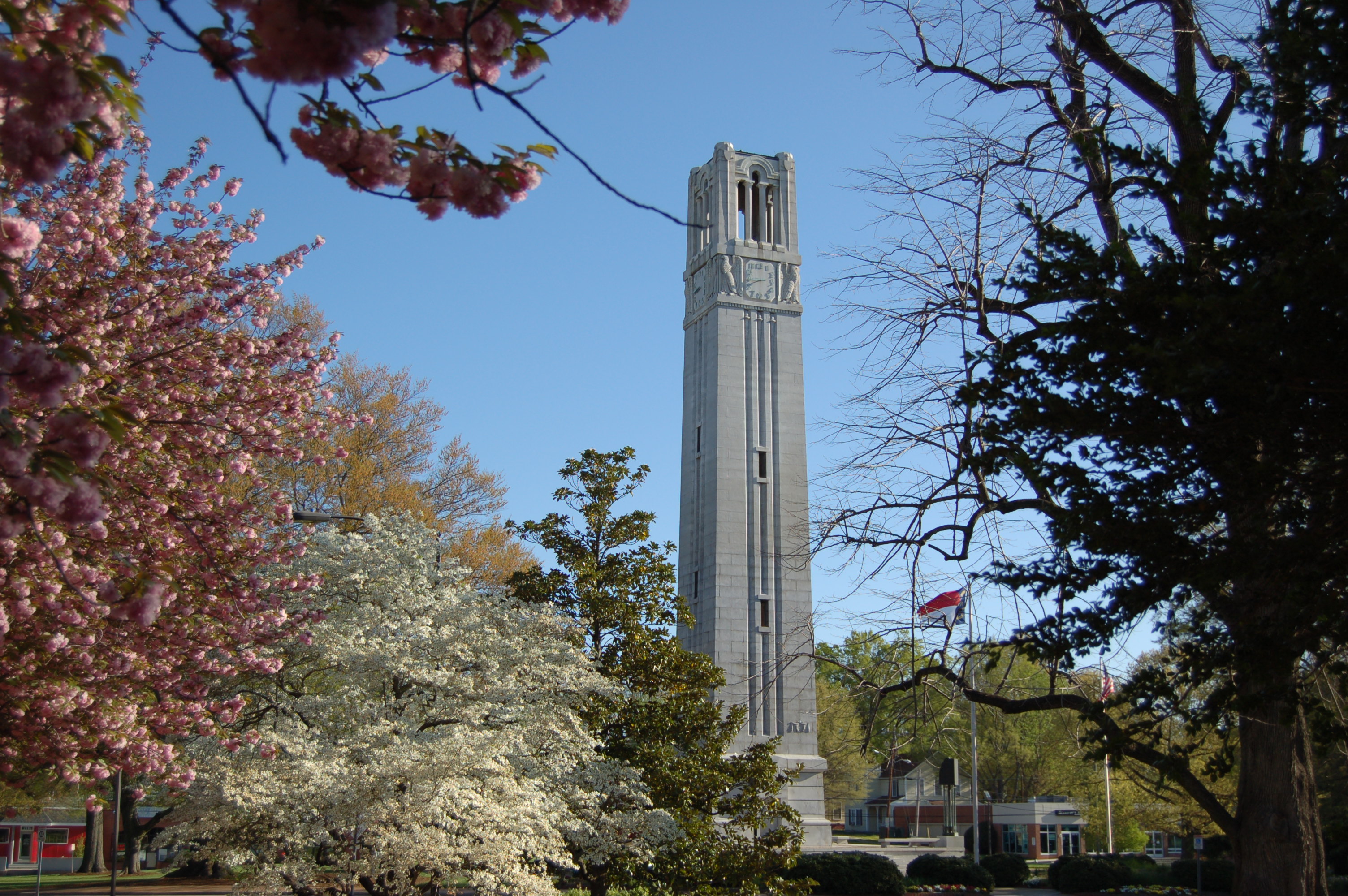Campanario del campus de NC State University en Raleigh, institución que dicta la capacitación virtual. Foto de archivo del 12 de abril de 2009.