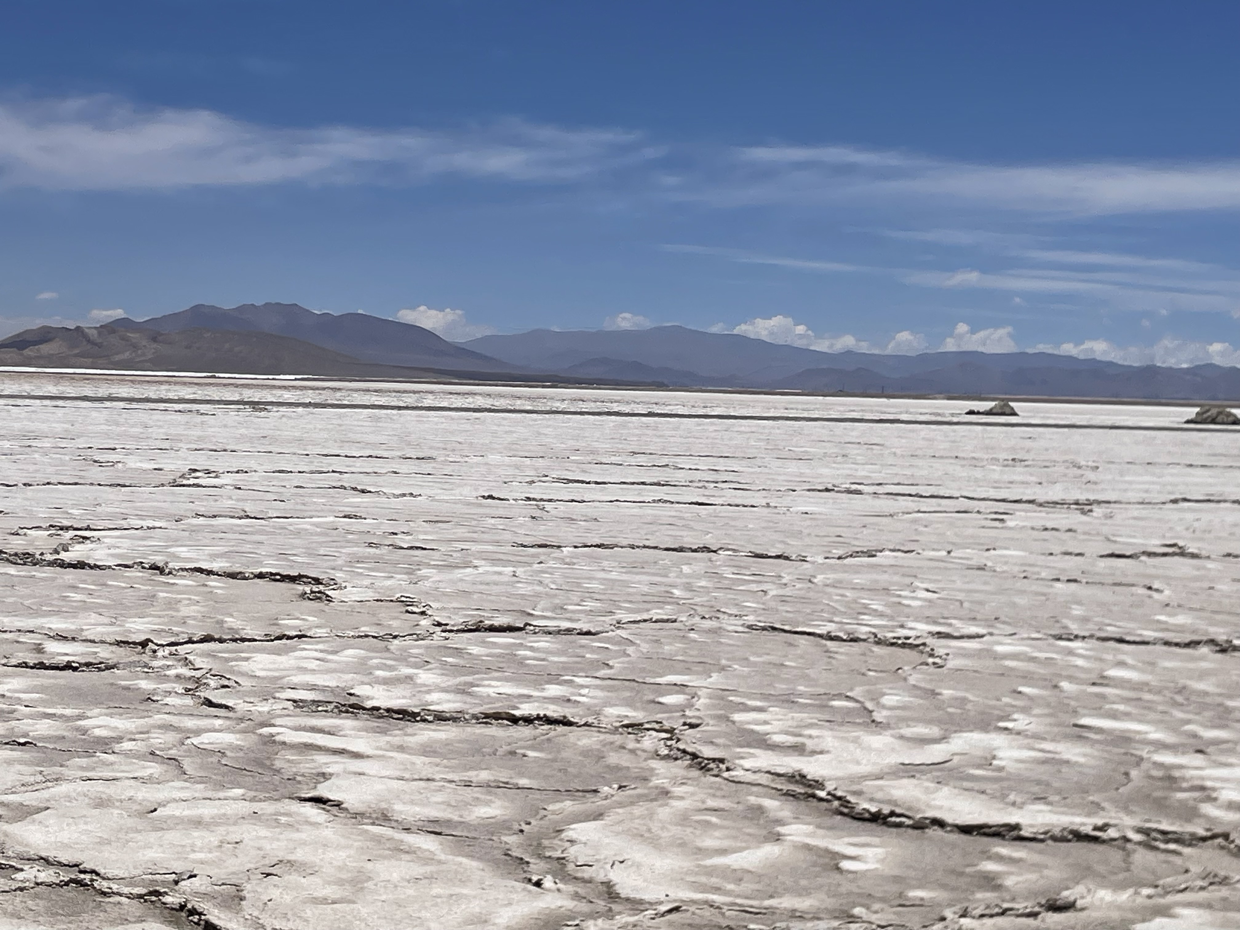 Superficie blanca del Salar del Hombre Muerto y montañas al fondo. Fotografía de PierreLht del 17 de noviembre de 2024, del salar donde se encuentra Sal de Vida; no muestra la planta ni su estado actual.