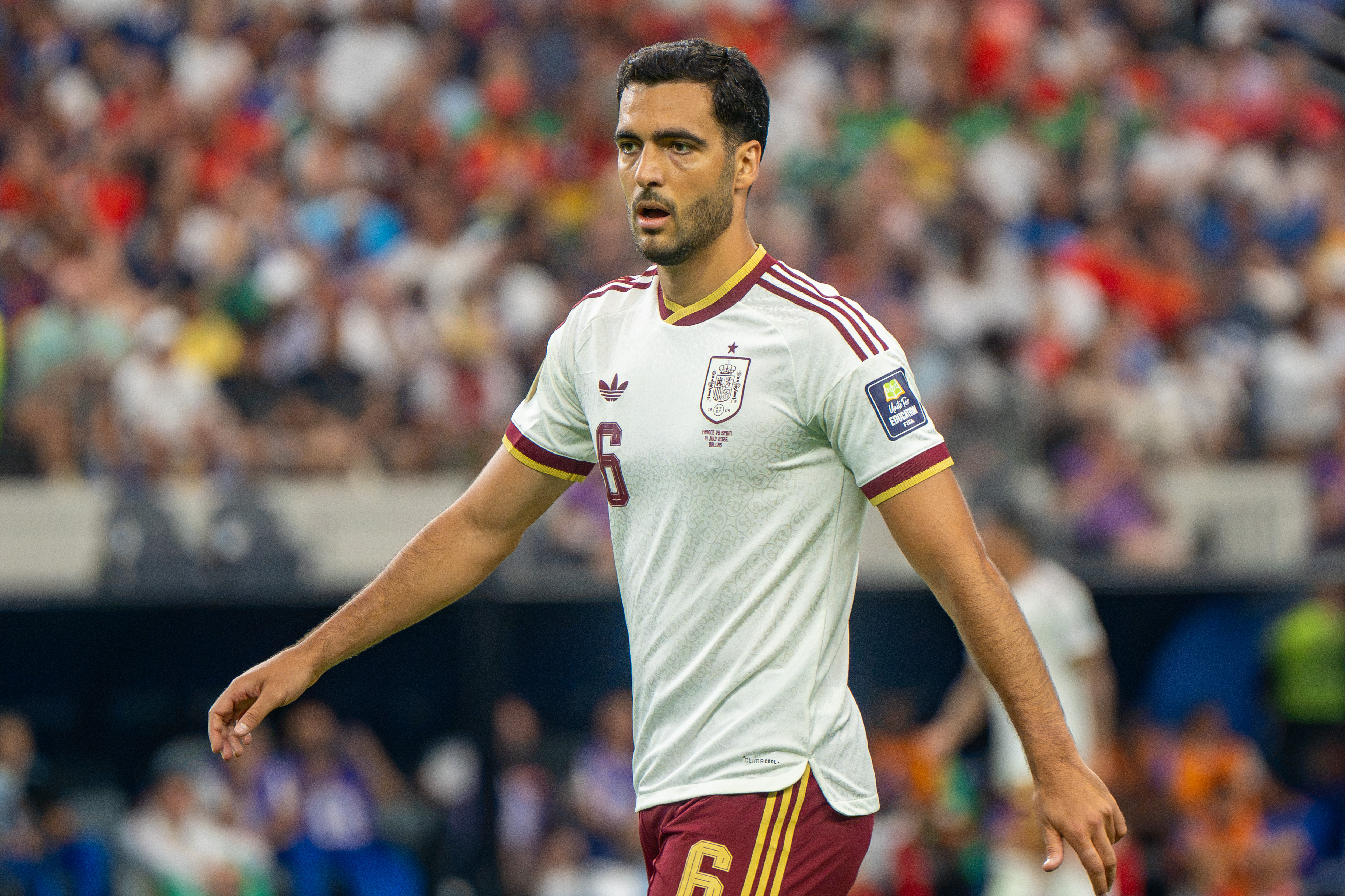 Mikel Merino con la camiseta de España durante el Mundial 2026. Fotografía de archivo del 14 de julio, no del partido ante Croacia.