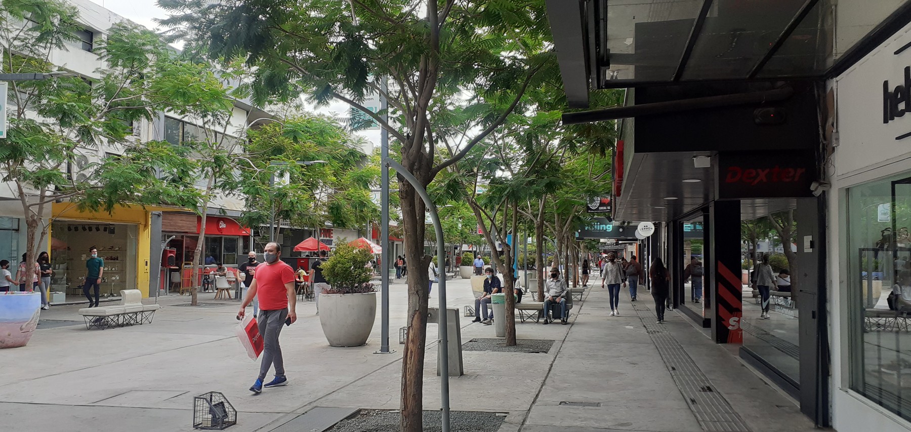 Vista de la Peatonal Rivadavia en San Juan, fotografiada por Enrique Guardia el 6 de diciembre de 2021. Imagen de archivo del espacio peatonal donde se anuncia la Expo; no muestra los puestos ni pacientes de octubre de 2026.