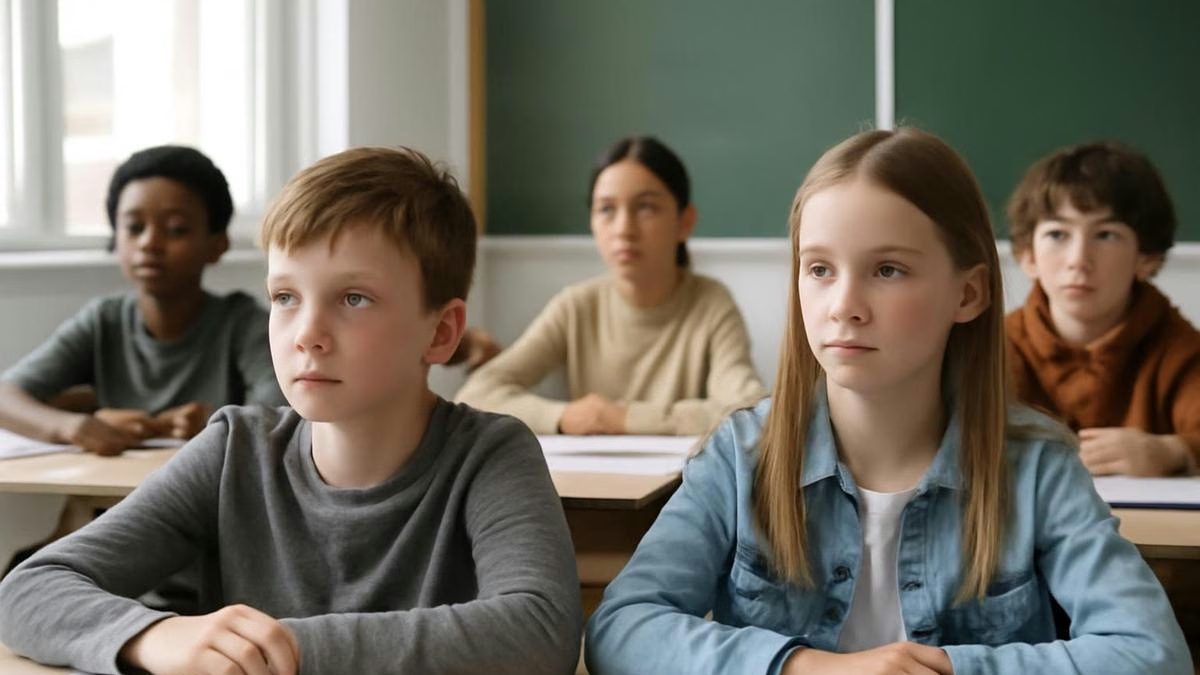 Estudiantes en un aula en fotografía ilustrativa