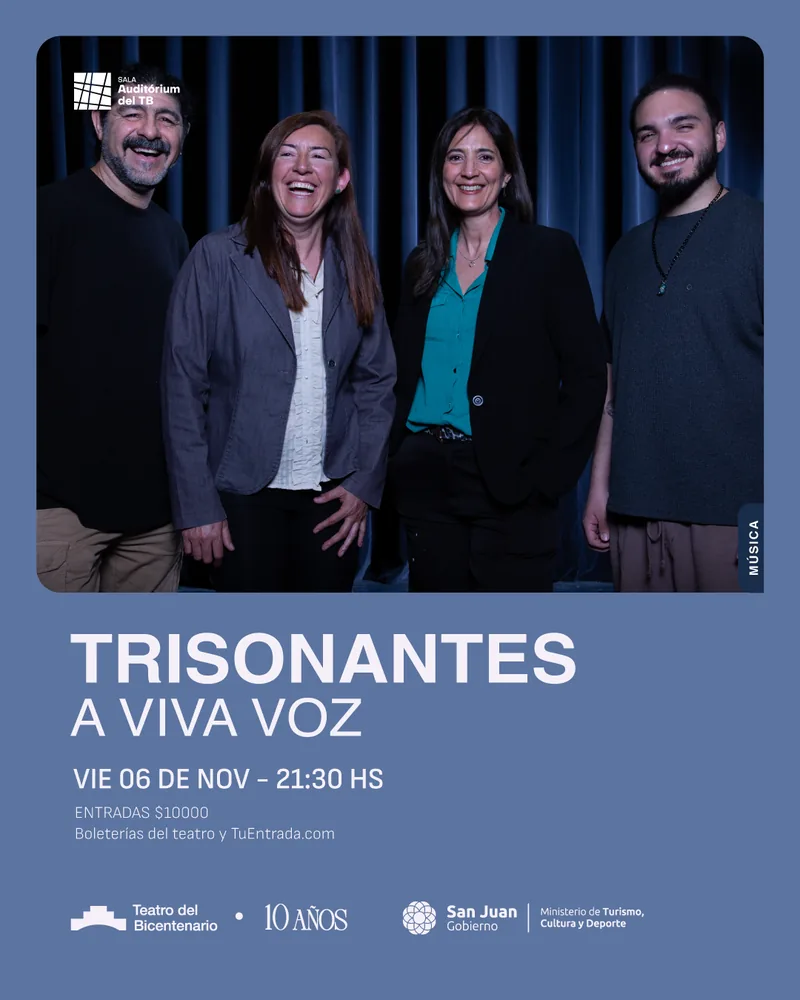 Afiche promocional de Trisonantes presenta A viva voz en el Bicentenario, función del 2026-11-06.