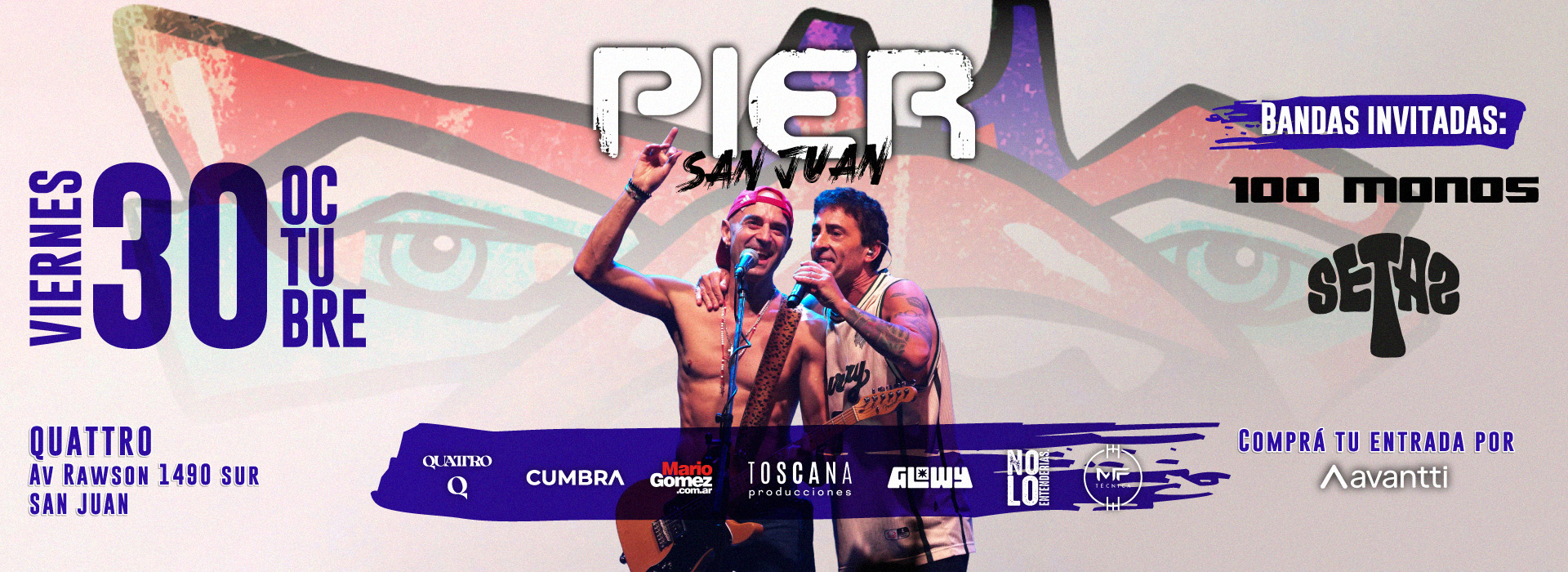 Afiche promocional de Pier vuelve a San Juan con un show en Quattro, función del 2026-10-30.